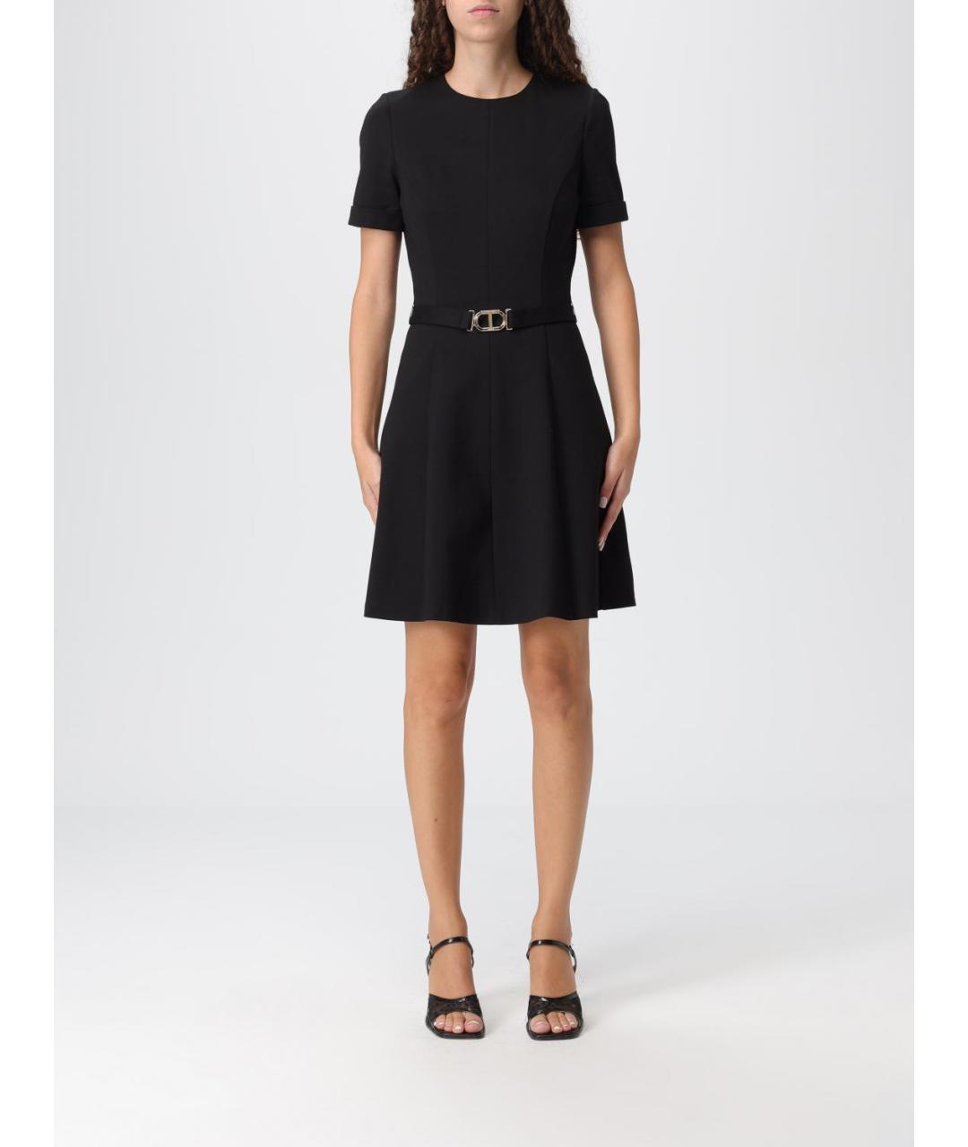 TWIN-SET Черное вискозное повседневное платье, фото 4