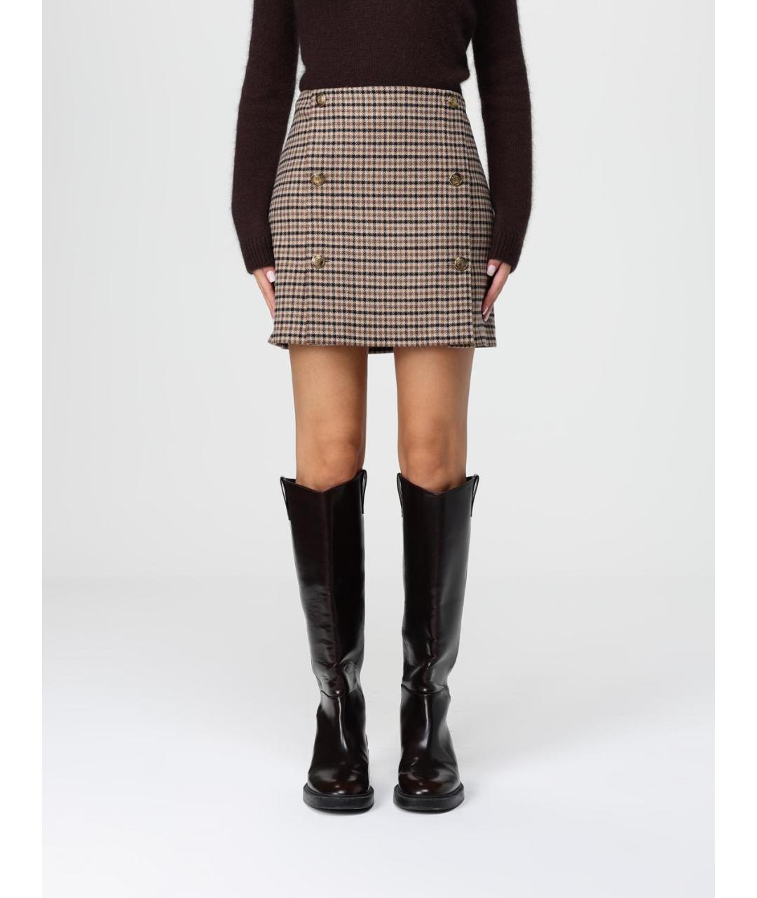 TWIN-SET Коричневая шерстяная юбка мини, фото 5