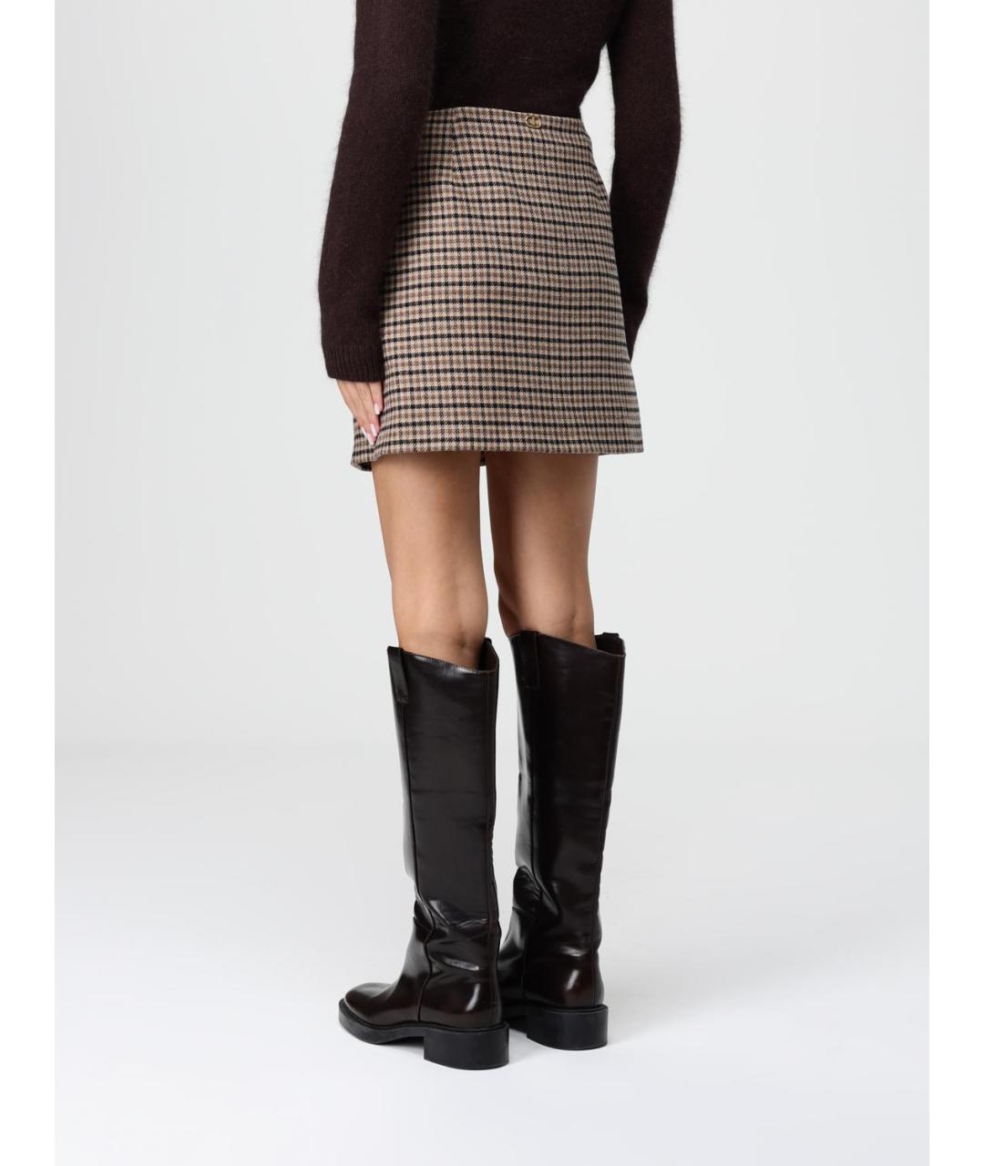 TWIN-SET Коричневая шерстяная юбка мини, фото 3