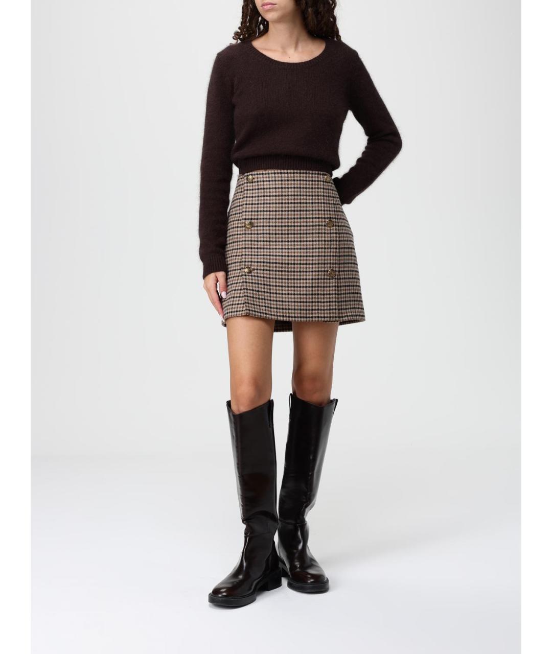 TWIN-SET Коричневая шерстяная юбка мини, фото 2