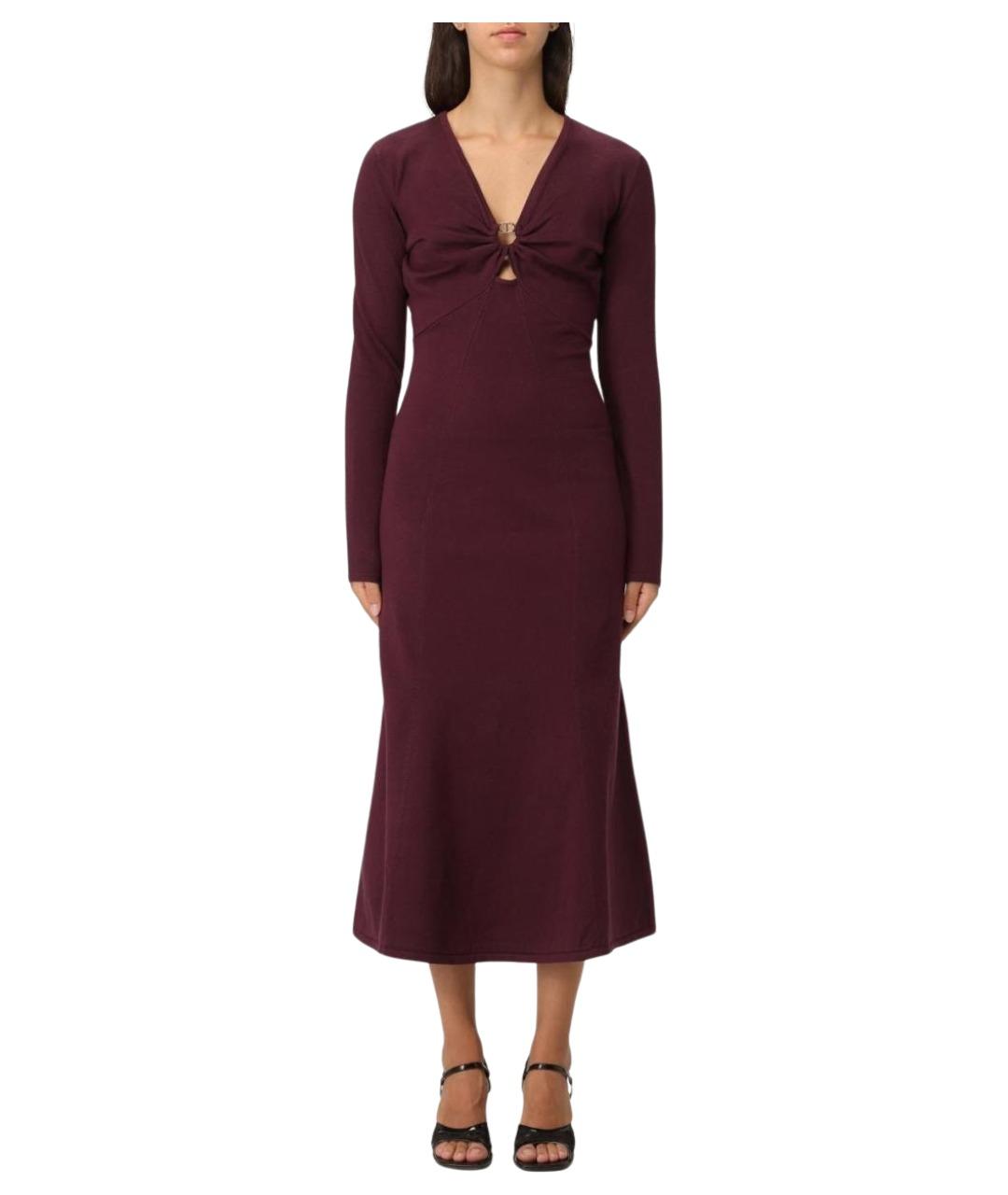 TWIN-SET Бордовое вискозное платье, фото 1