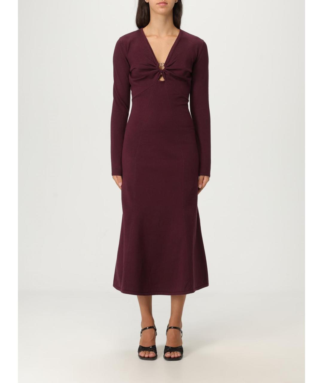 TWIN-SET Бордовое вискозное платье, фото 4