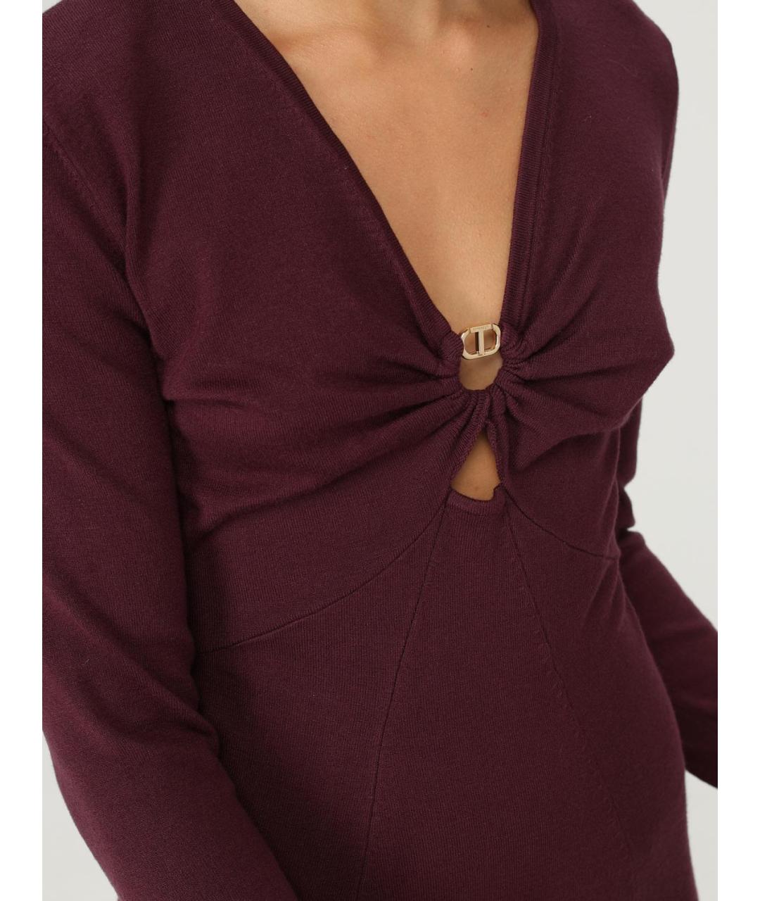 TWIN-SET Бордовое вискозное платье, фото 3