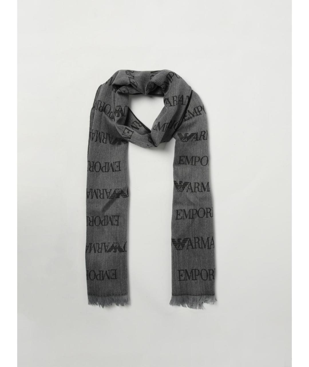 EMPORIO ARMANI Серый шерстяной шарф, фото 2