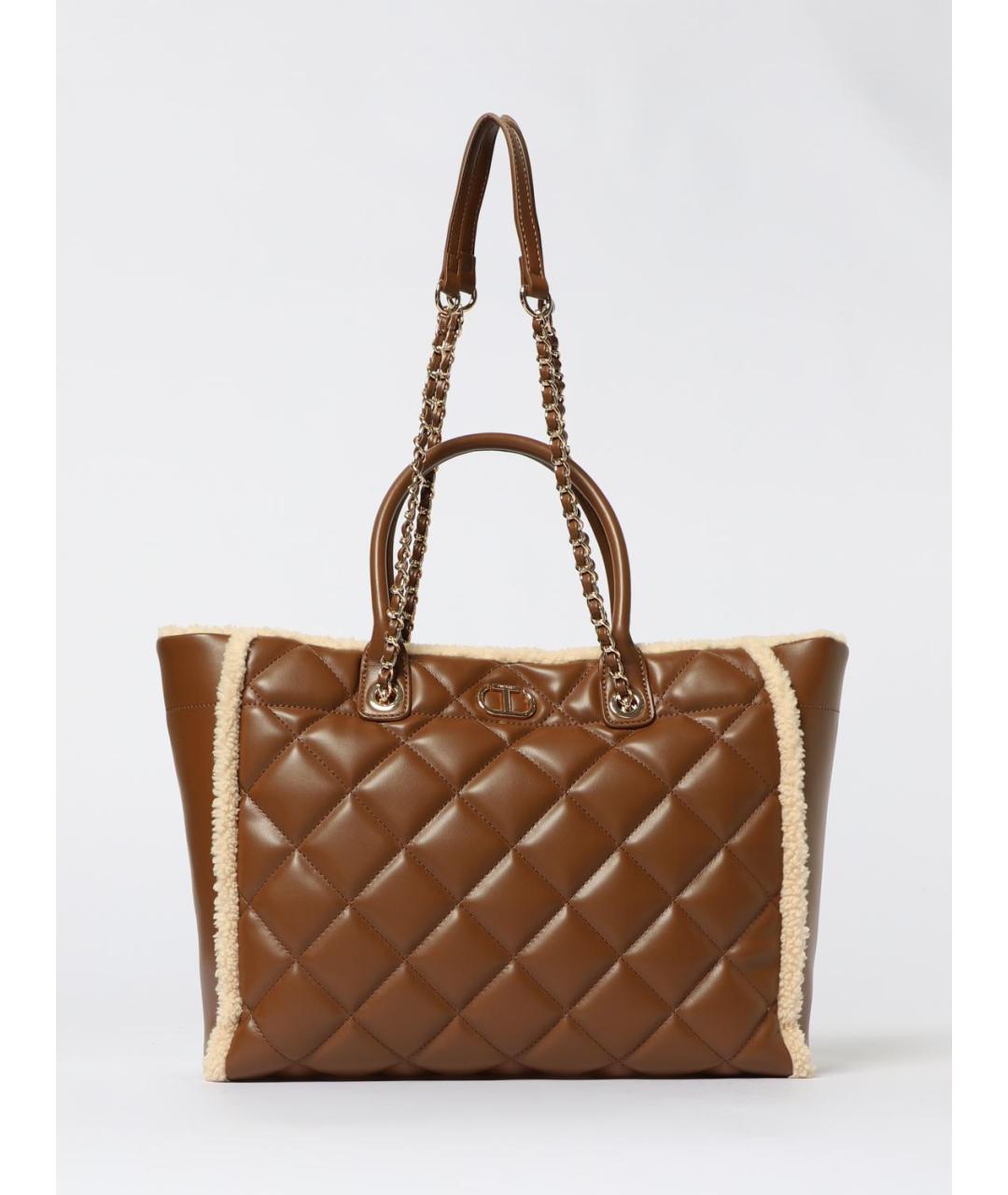 TWIN-SET Коричневая сумка тоут из искусственной кожи, фото 4