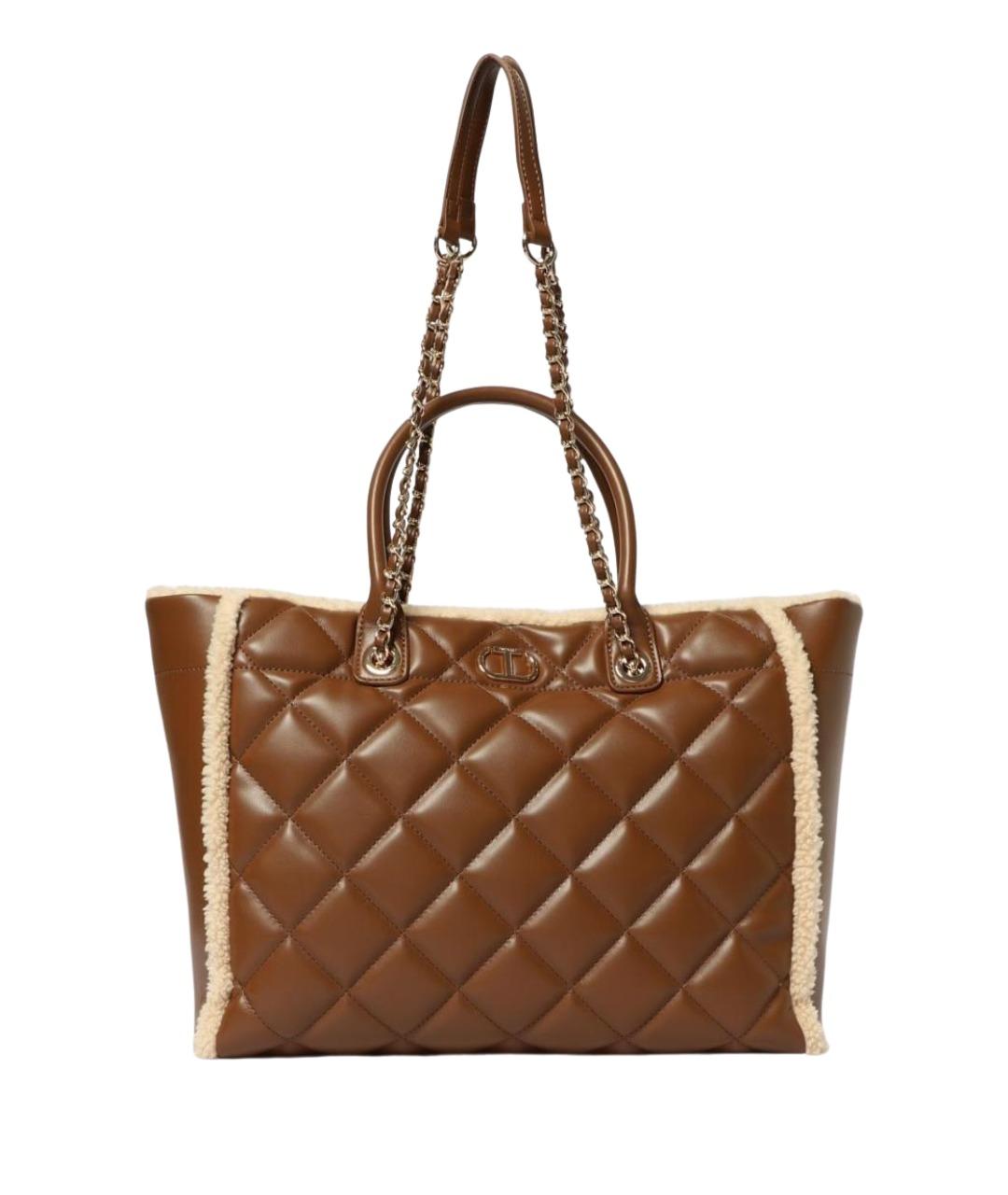 TWIN-SET Коричневая сумка тоут из искусственной кожи, фото 1