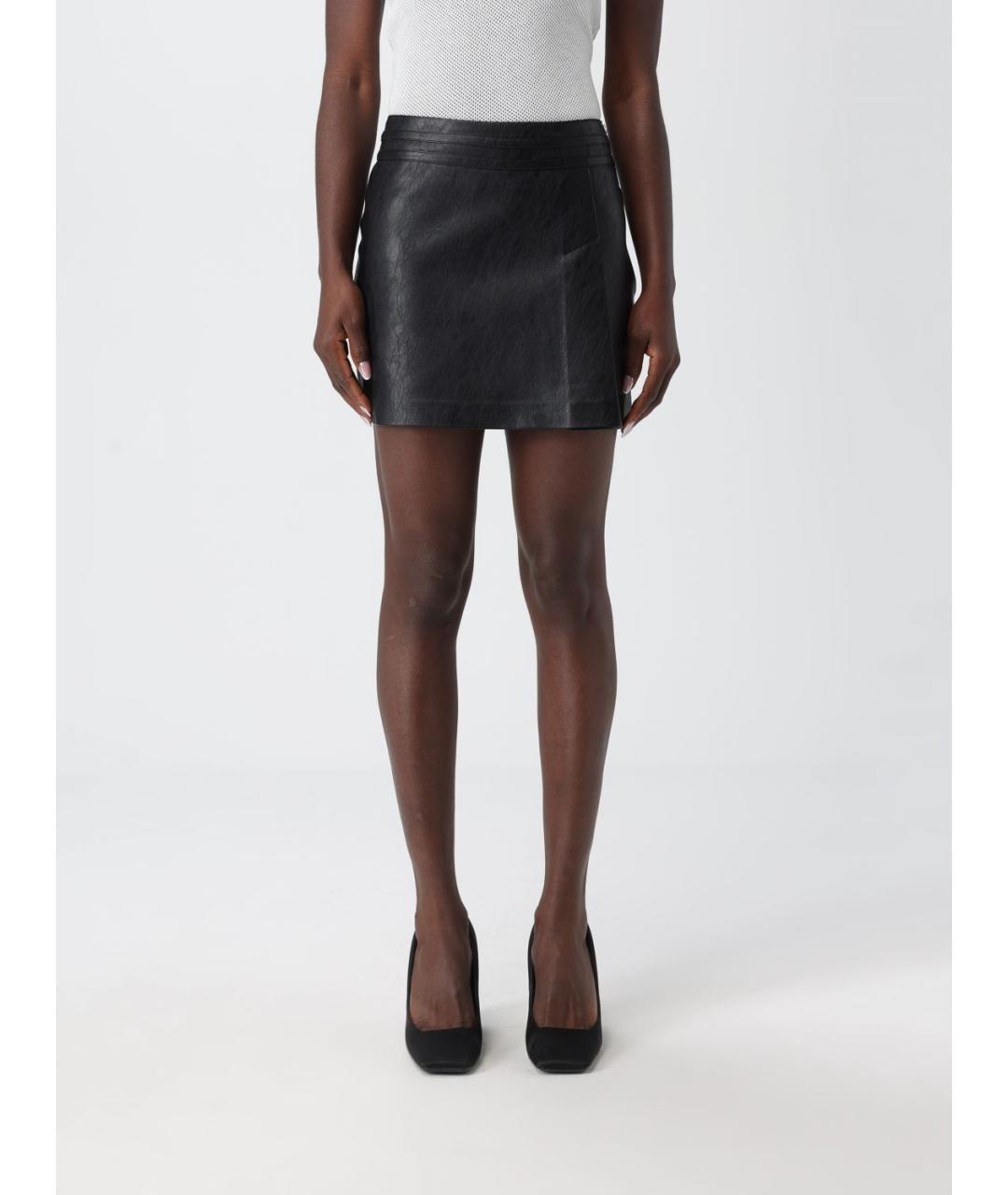 TWIN-SET Черная полиуретановая юбка мини, фото 4
