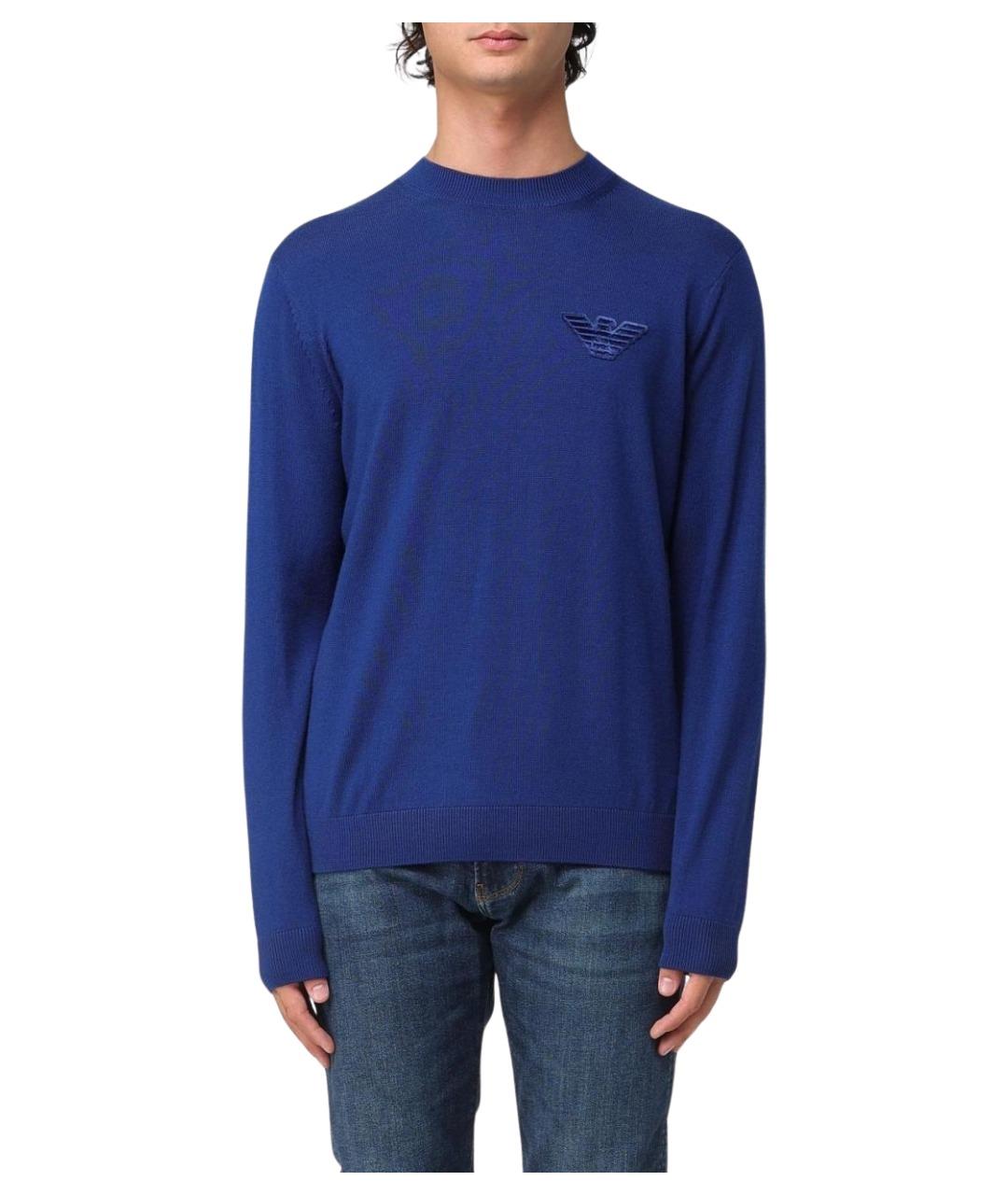 EMPORIO ARMANI Темно-синий шерстяной джемпер / свитер, фото 1