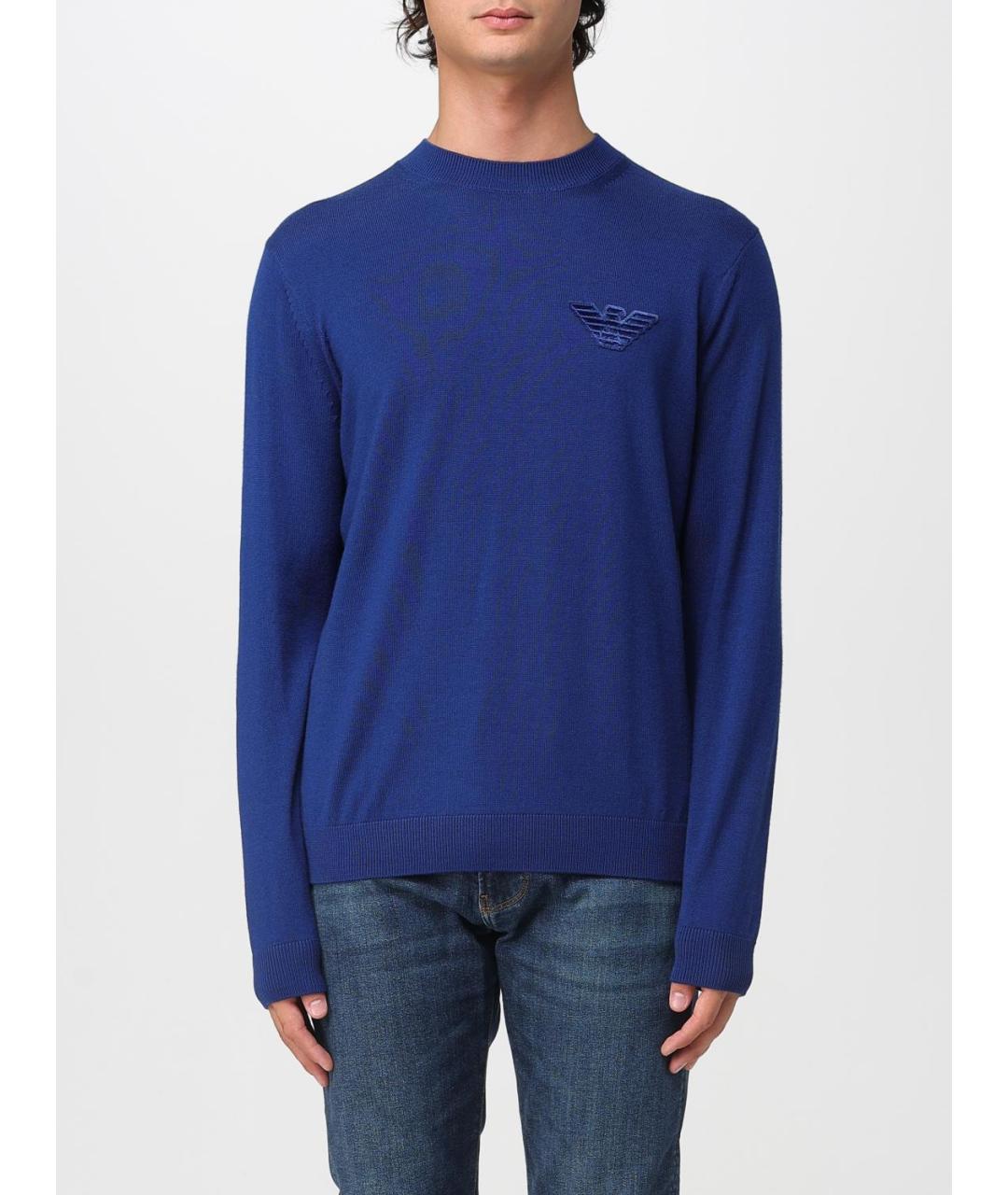 EMPORIO ARMANI Темно-синий шерстяной джемпер / свитер, фото 4