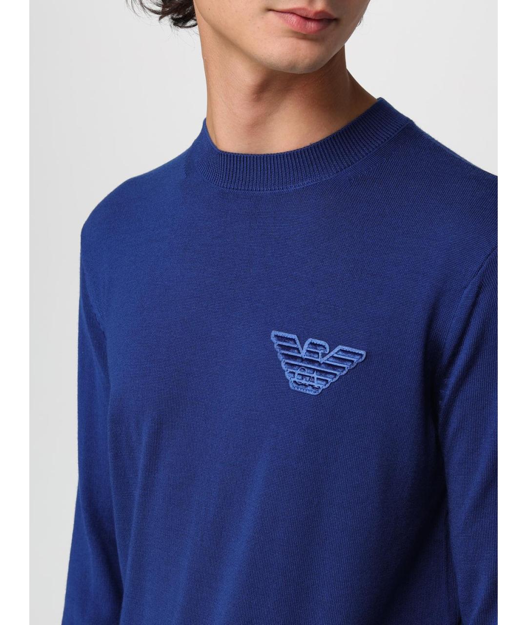 EMPORIO ARMANI Темно-синий шерстяной джемпер / свитер, фото 3