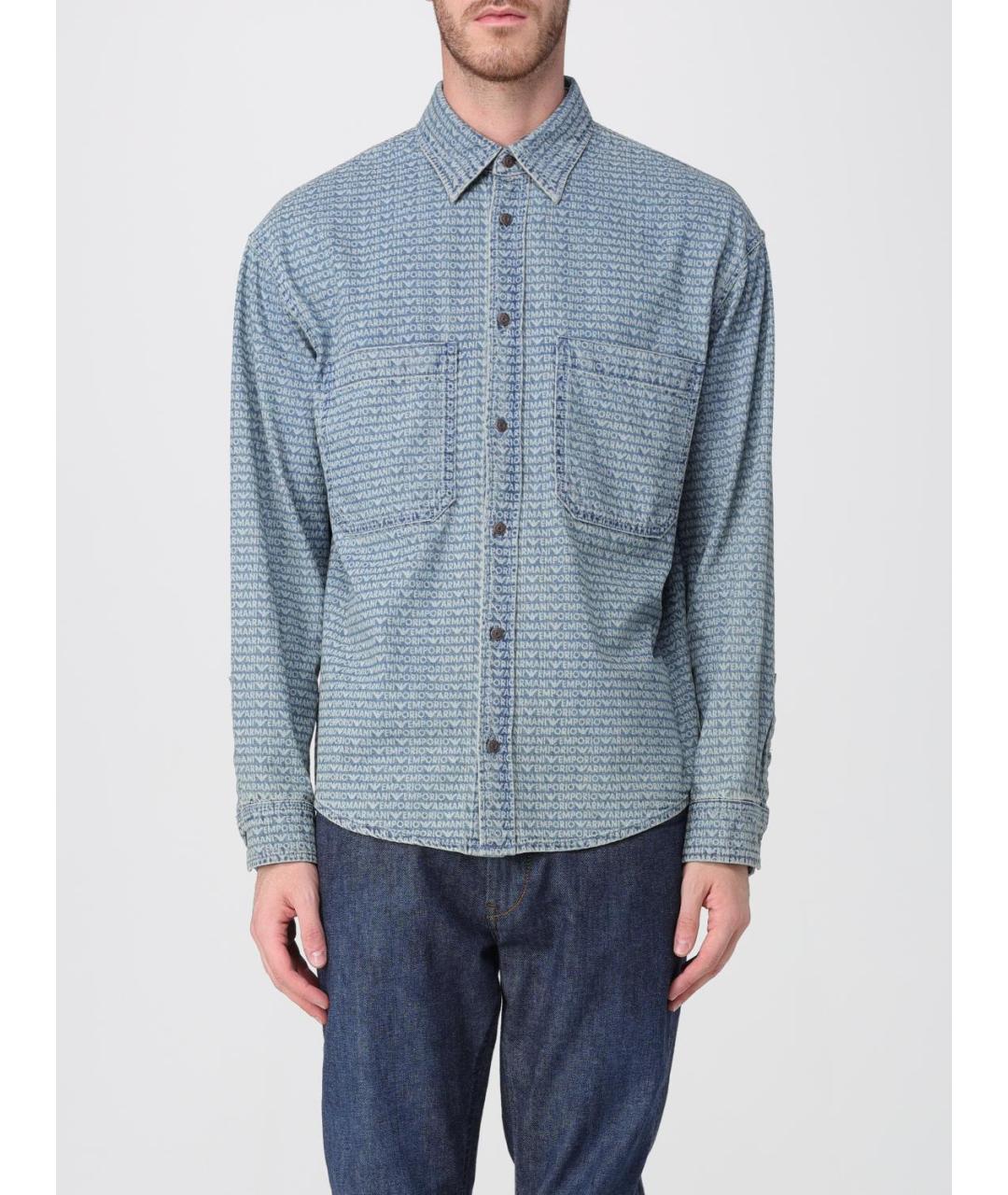 EMPORIO ARMANI Синяя хлопковая кэжуал рубашка, фото 4
