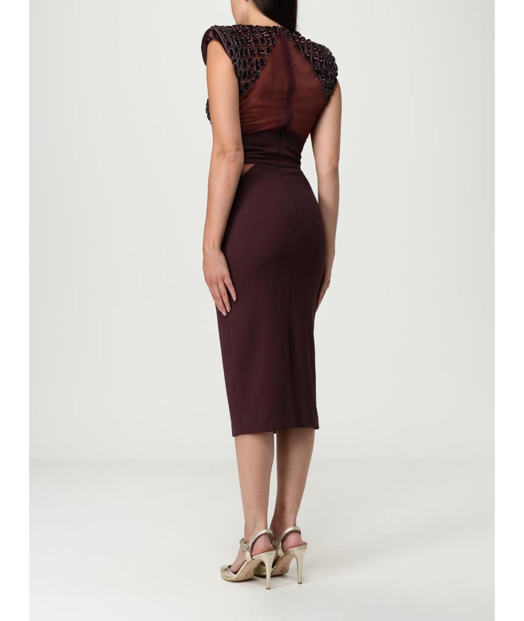 ELISABETTA FRANCHI Бордовое полиэстеровое коктейльное платье, фото 2