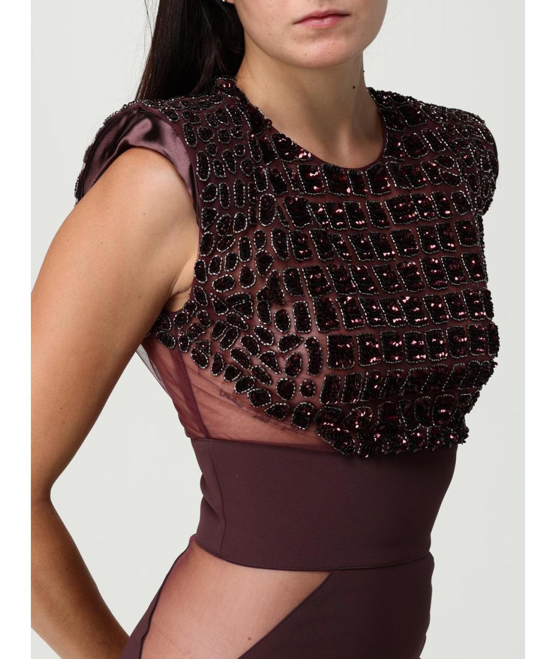 ELISABETTA FRANCHI Бордовое полиэстеровое коктейльное платье, фото 3