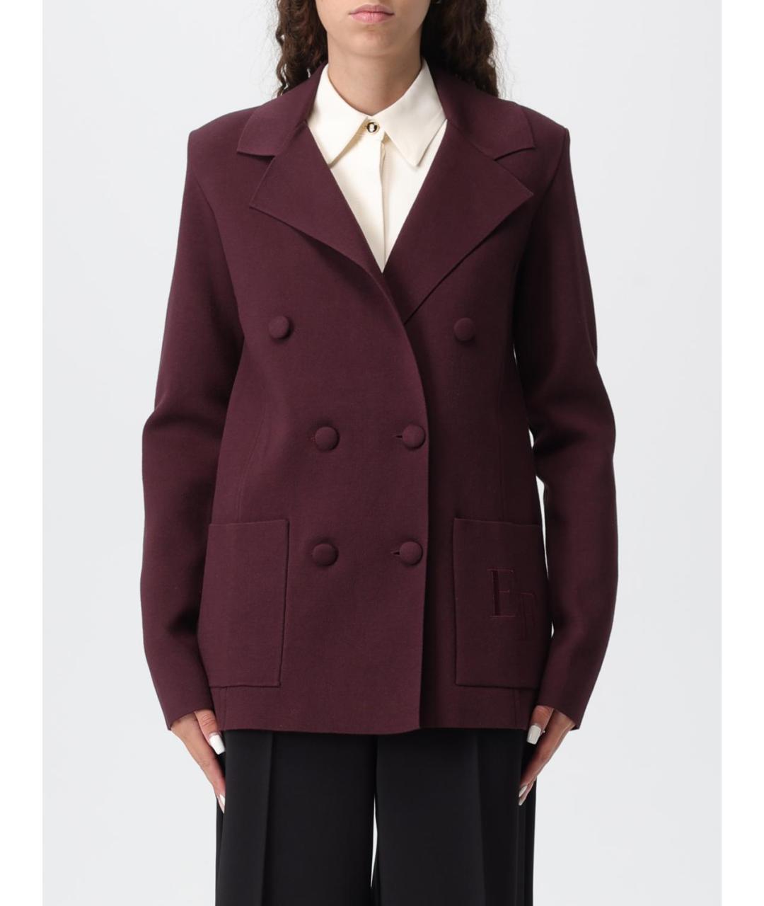 ELISABETTA FRANCHI Бордовое вискозное пальто, фото 2