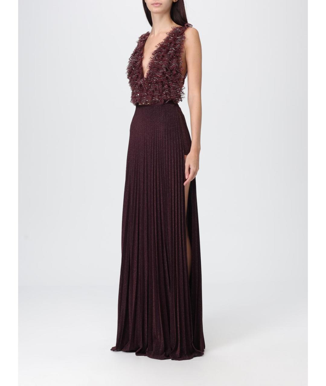 ELISABETTA FRANCHI Бордовое вискозное вечернее платье, фото 3