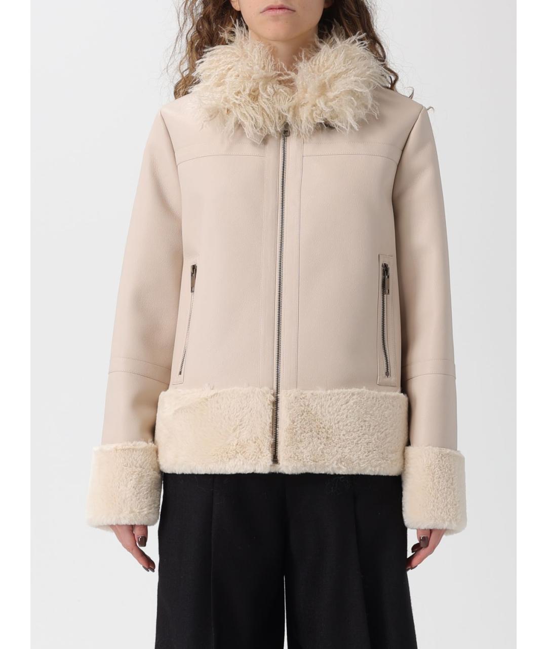 TWIN-SET Бежевая полиэстеровая дубленка, фото 2