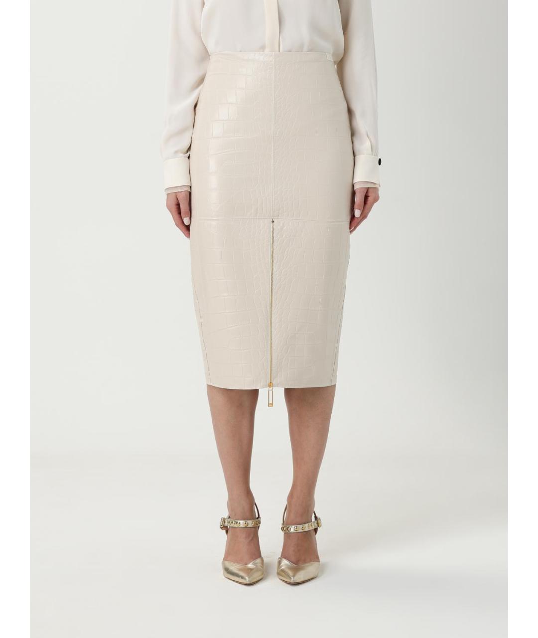 ELISABETTA FRANCHI Бежевая полиуретановая юбка миди, фото 4