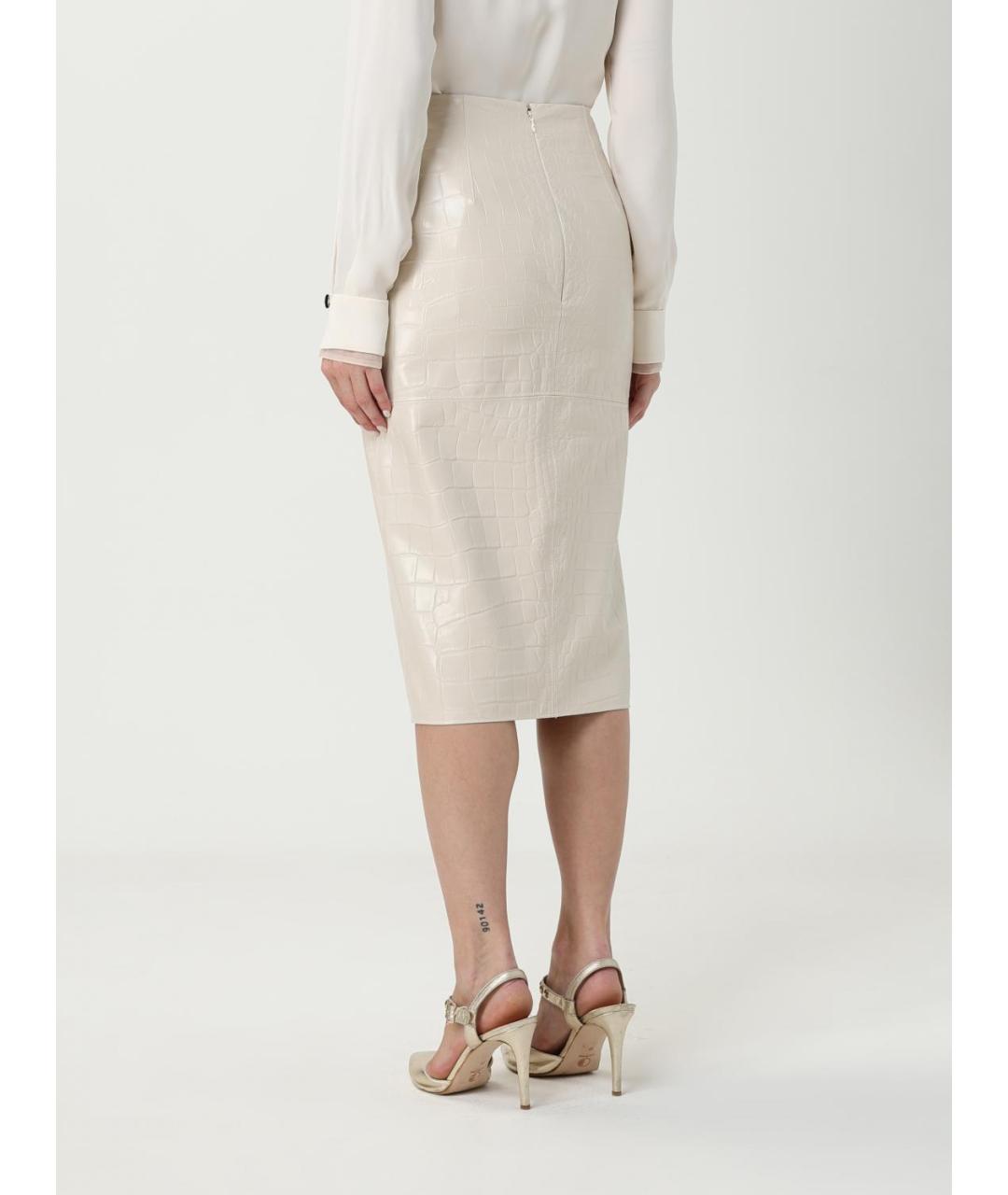 ELISABETTA FRANCHI Бежевая полиуретановая юбка миди, фото 2