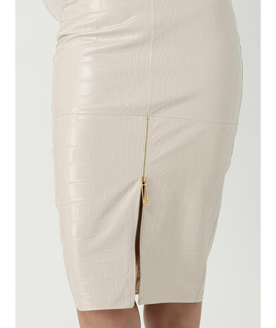 ELISABETTA FRANCHI Бежевая полиуретановая юбка миди, фото 3