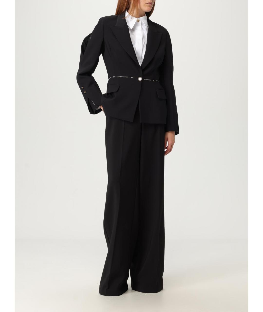 ELISABETTA FRANCHI Черные полиэстеровые брюки широкие, фото 2