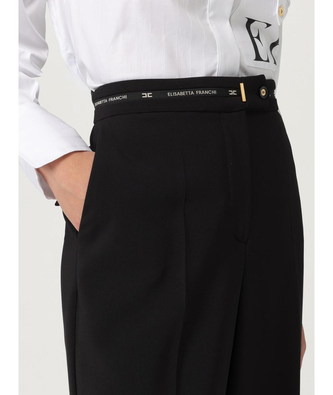 ELISABETTA FRANCHI Черные полиэстеровые брюки широкие, фото 4
