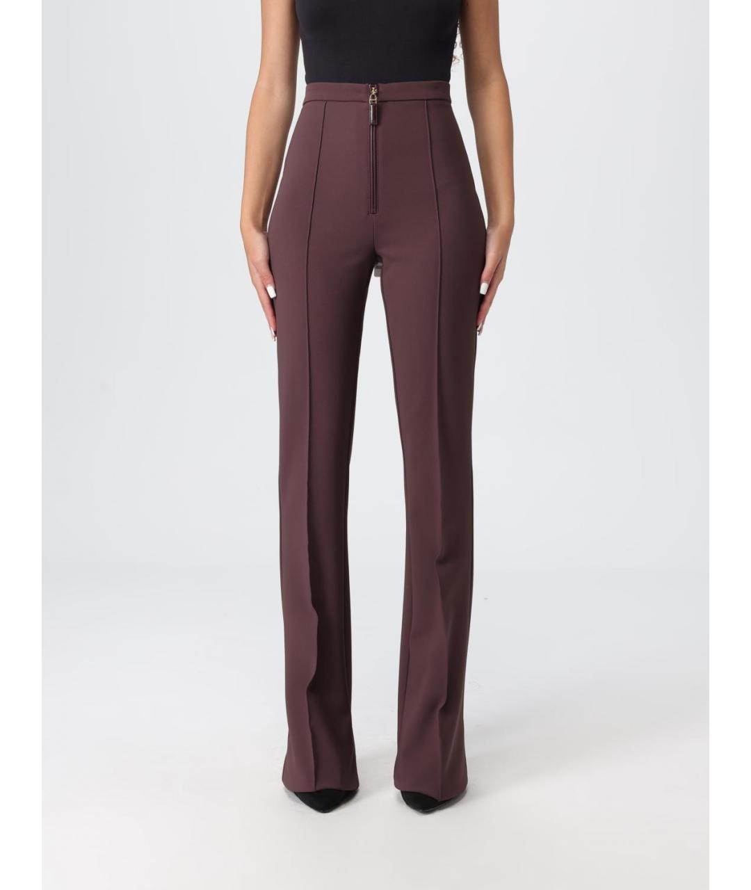 ELISABETTA FRANCHI Бордовые полиэстеровые брюки узкие, фото 4