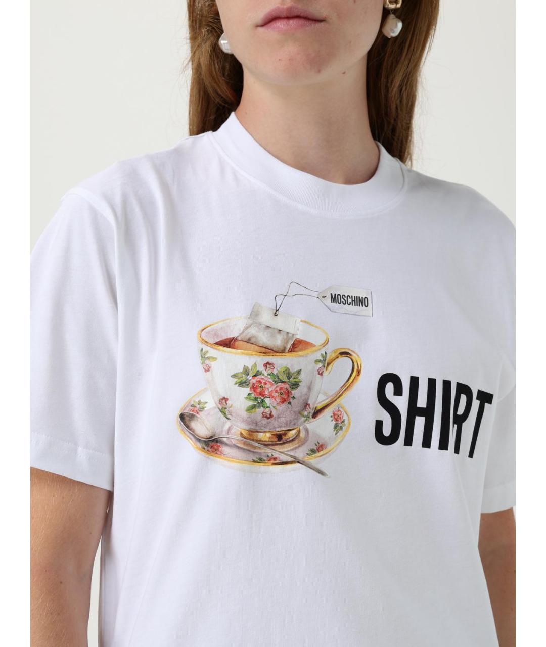 MOSCHINO Белая хлопковая футболка, фото 3