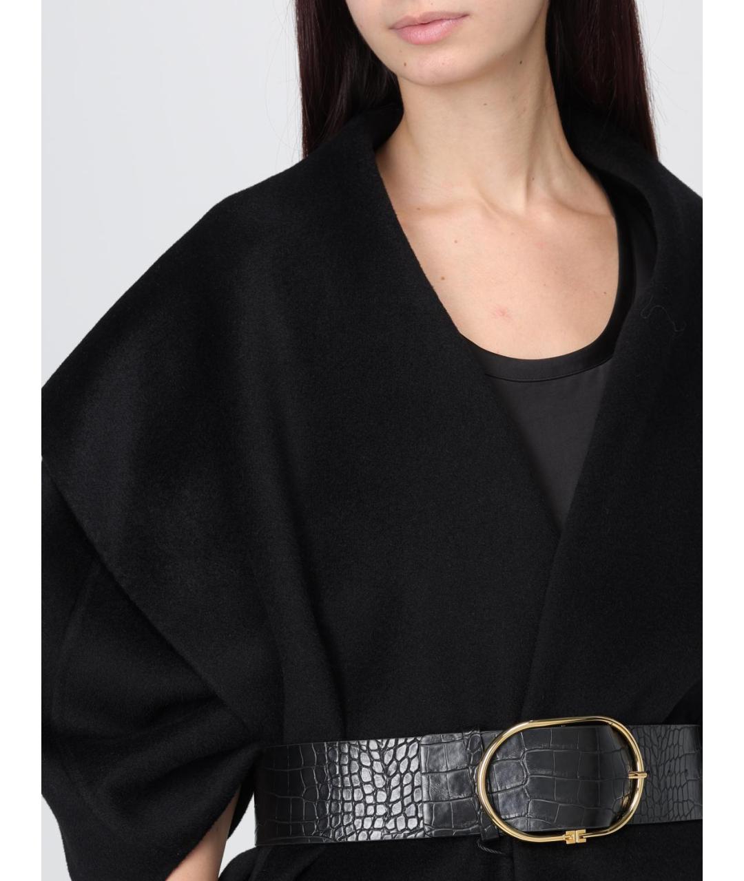 ELISABETTA FRANCHI Черное шерстяное пальто, фото 4