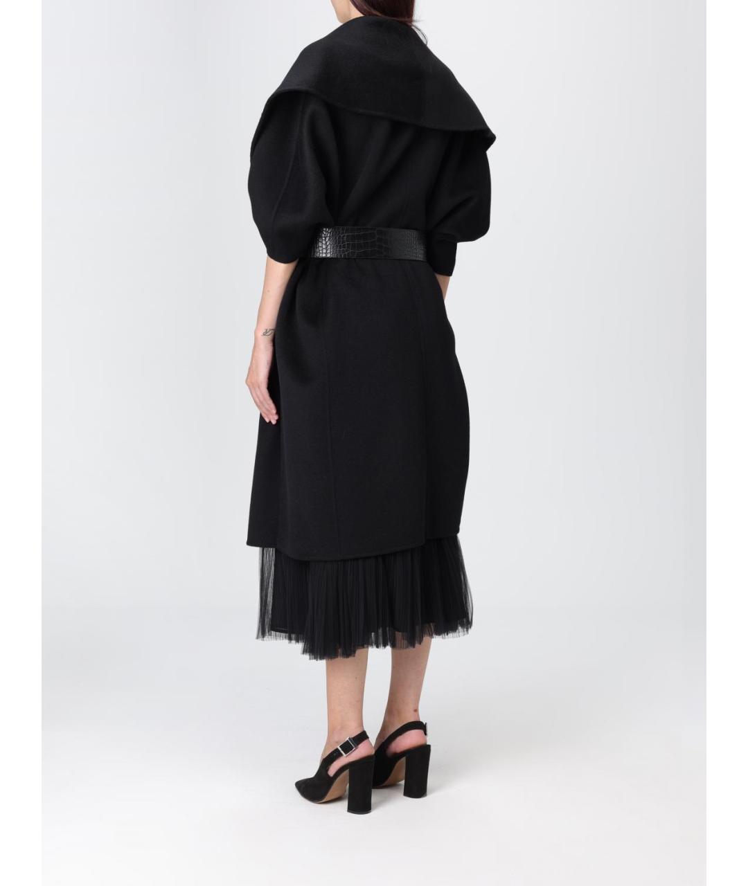 ELISABETTA FRANCHI Черное шерстяное пальто, фото 2