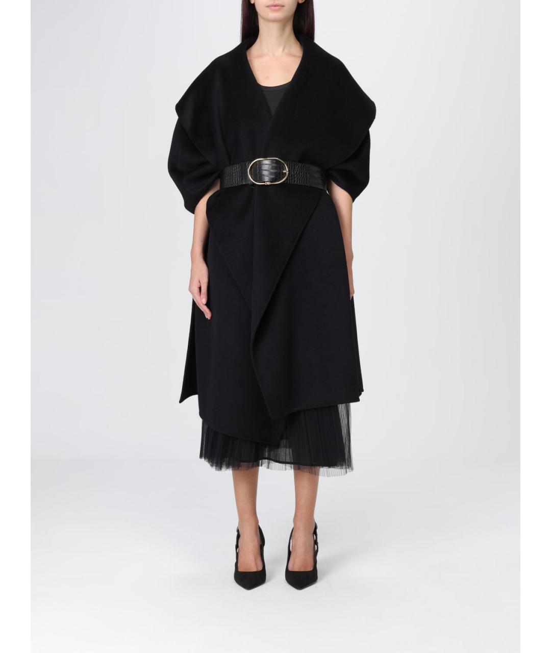 ELISABETTA FRANCHI Черное шерстяное пальто, фото 5