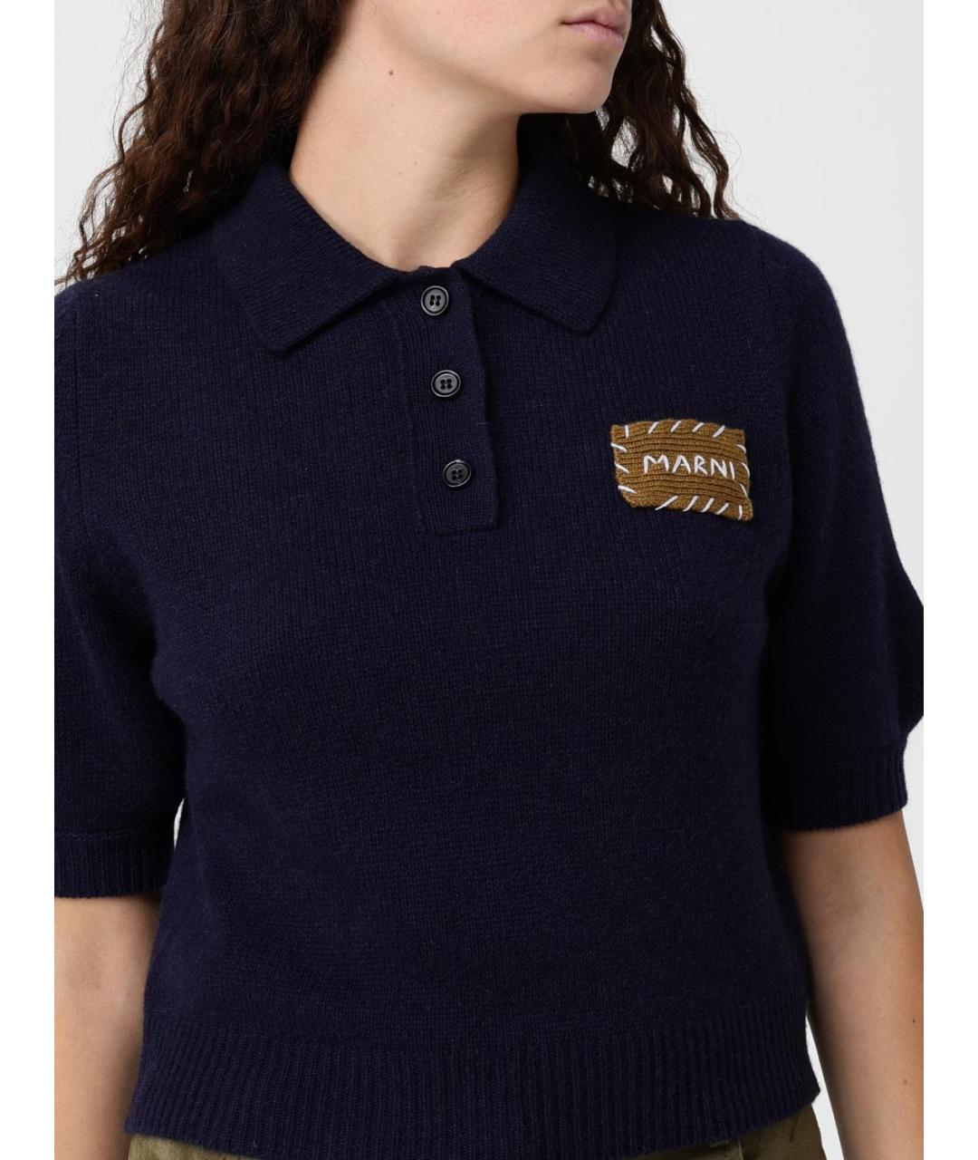 MARNI Темно-синяя кашемировая футболка, фото 6