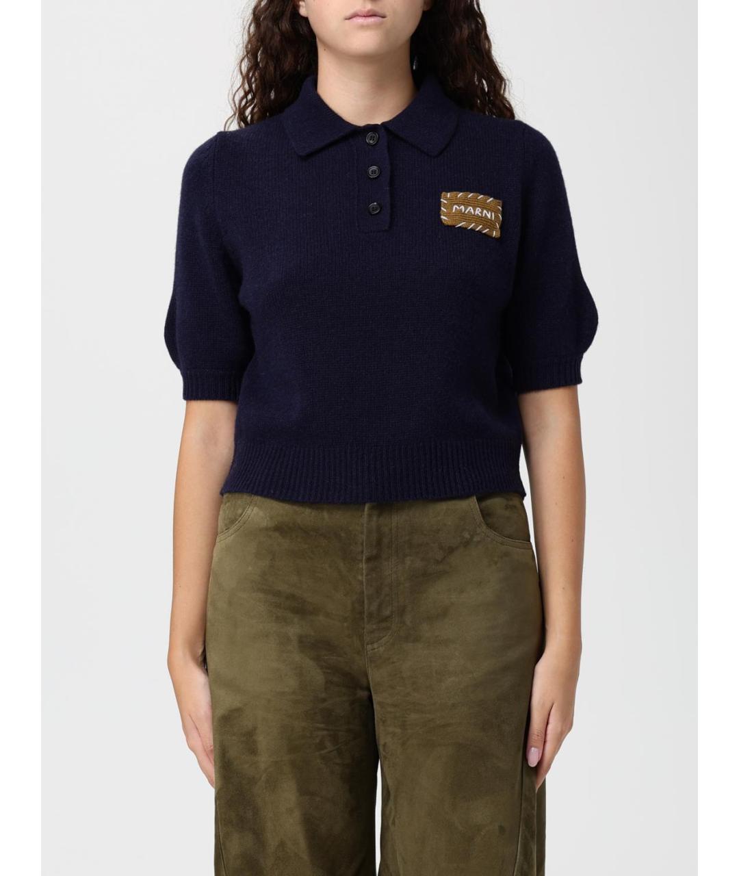 MARNI Темно-синяя кашемировая футболка, фото 2