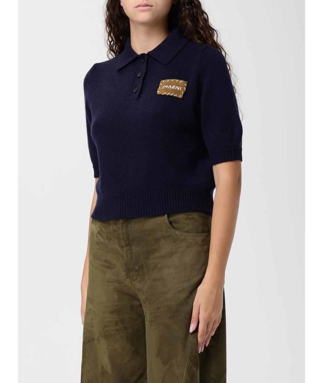 MARNI Темно-синяя кашемировая футболка, фото 5