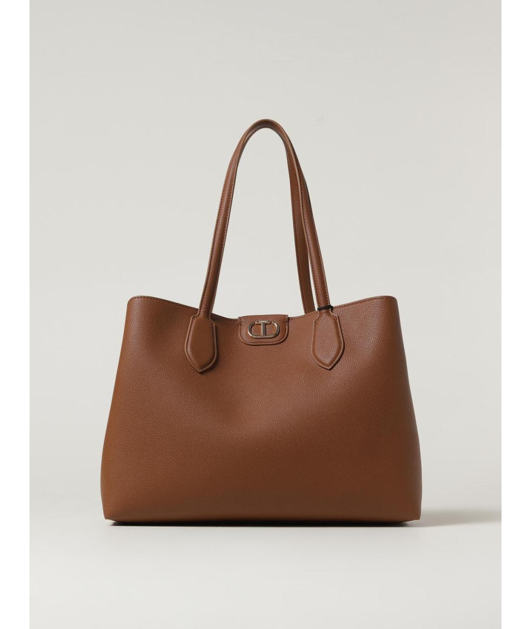 TWIN-SET Коричневая сумка тоут из искусственной кожи, фото 4