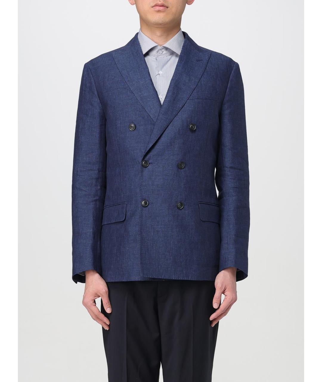 FAY Синий льняной пиджак, фото 5