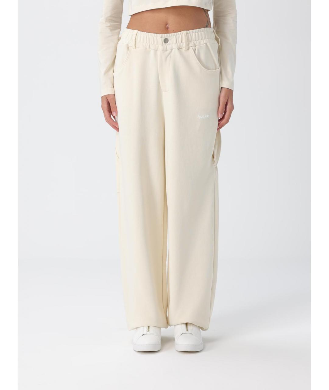 DISCLAIMER Бежевые хлопковые прямые брюки, фото 4