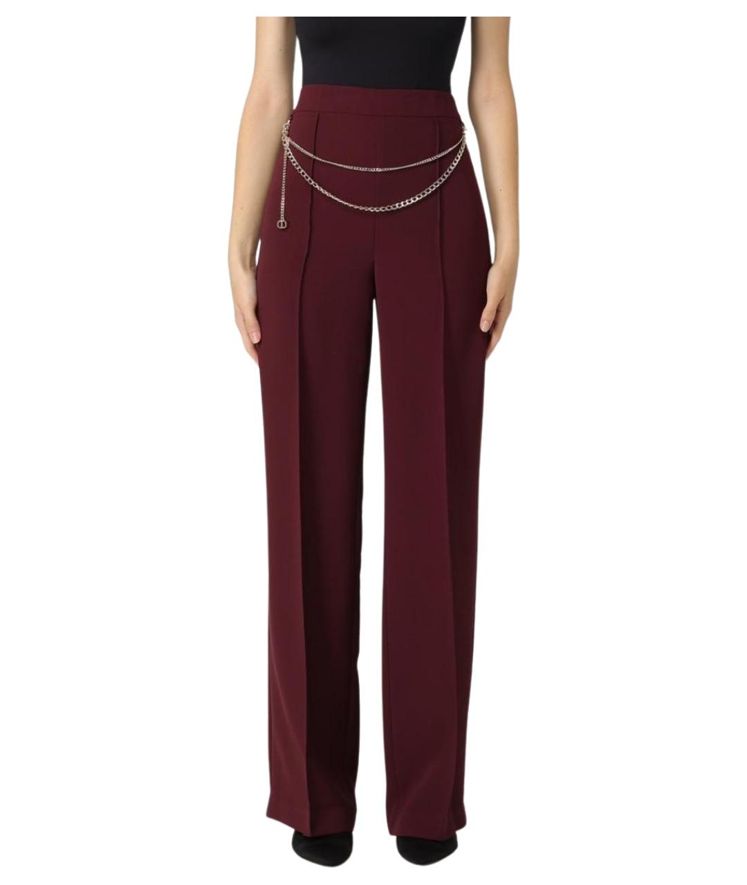 TWIN-SET Бордовые полиэстеровые прямые брюки, фото 1