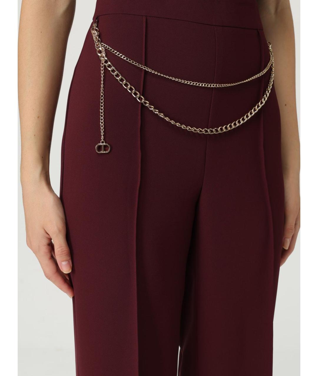 TWIN-SET Бордовые полиэстеровые прямые брюки, фото 3