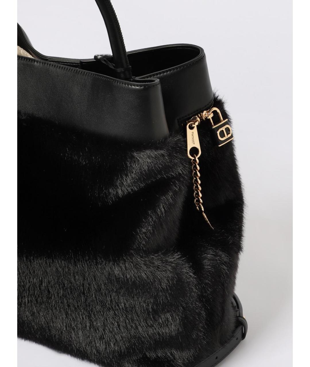 TWIN-SET Черная сумка тоут из искусственной кожи, фото 3