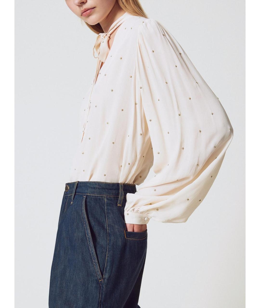 TWIN-SET Бежевая вискозная блузы, фото 4