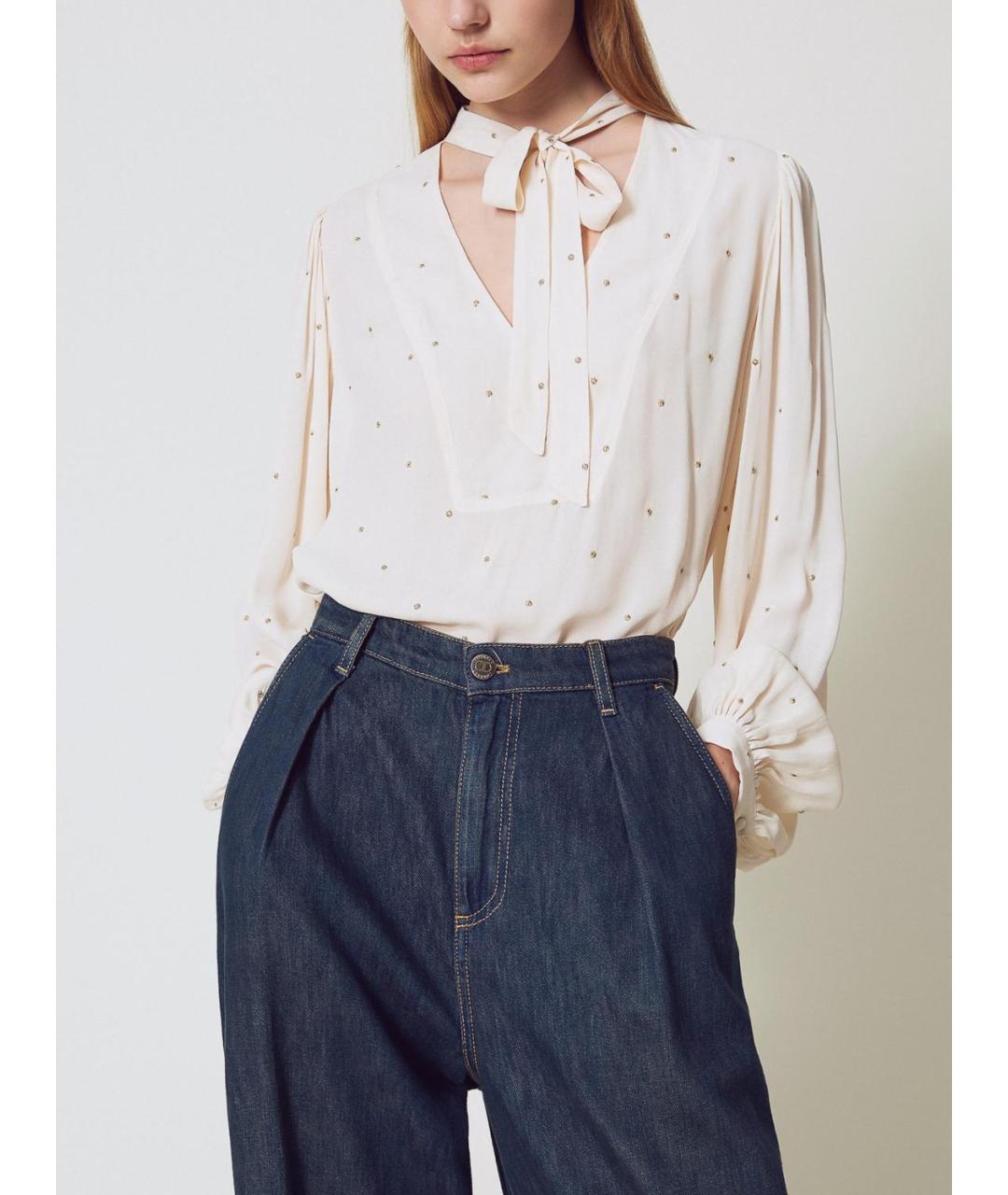 TWIN-SET Бежевая вискозная блузы, фото 2