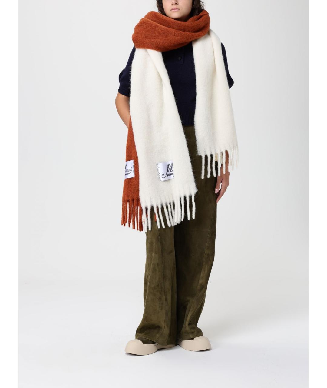 MARNI Оранжевый шерстяной шарф, фото 4