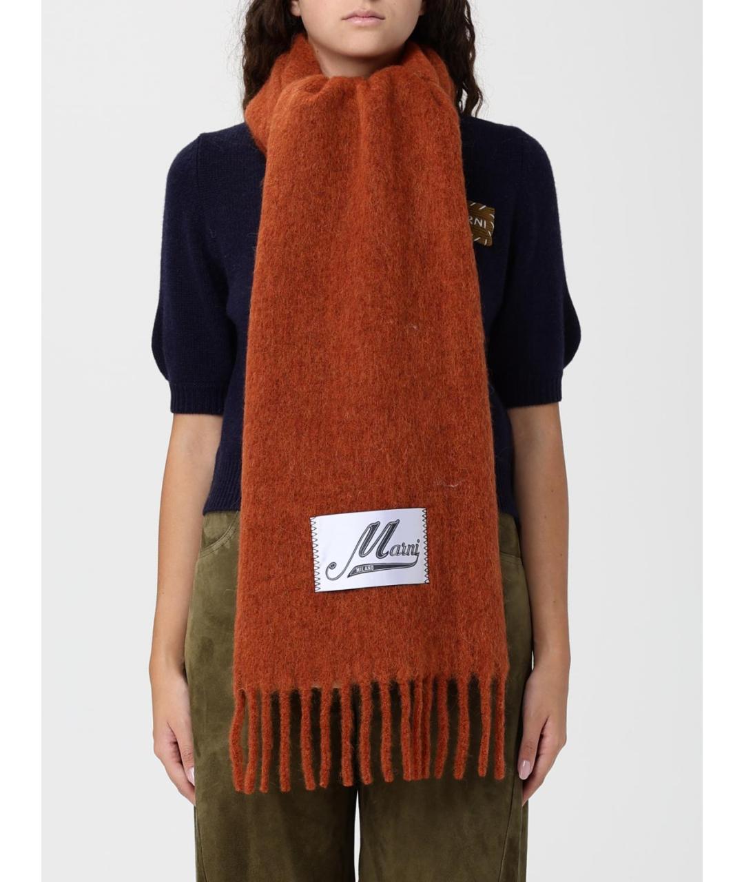 MARNI Оранжевый шерстяной шарф, фото 2