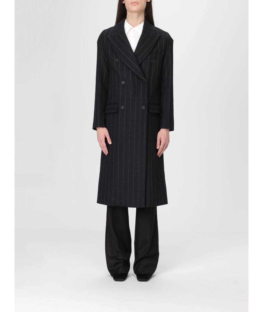 MAR DE MARGARITAS Черное шерстяное пальто, фото 4