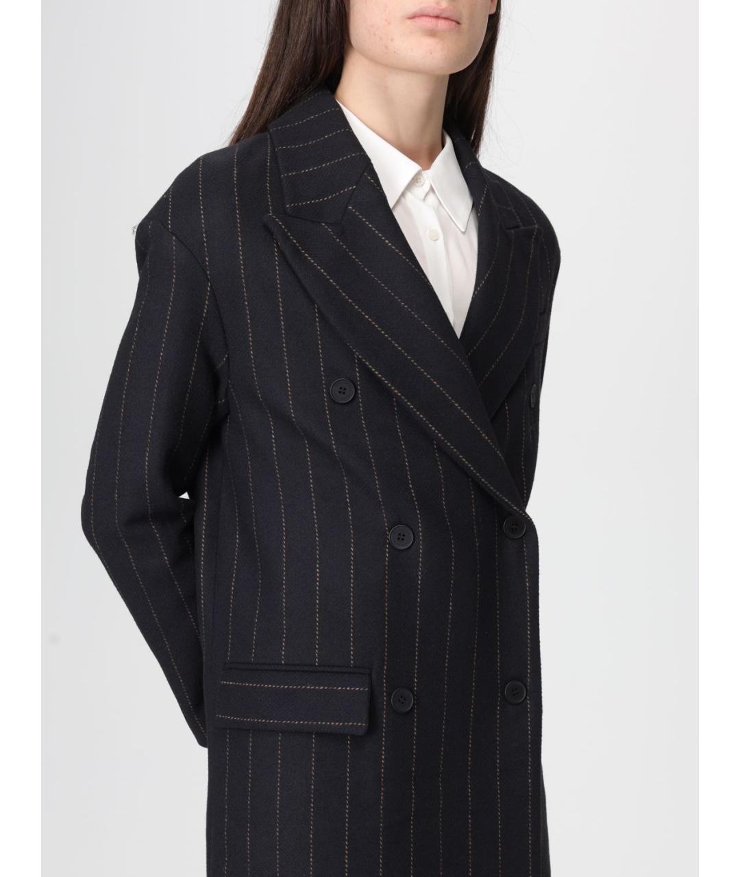 MAR DE MARGARITAS Черное шерстяное пальто, фото 3