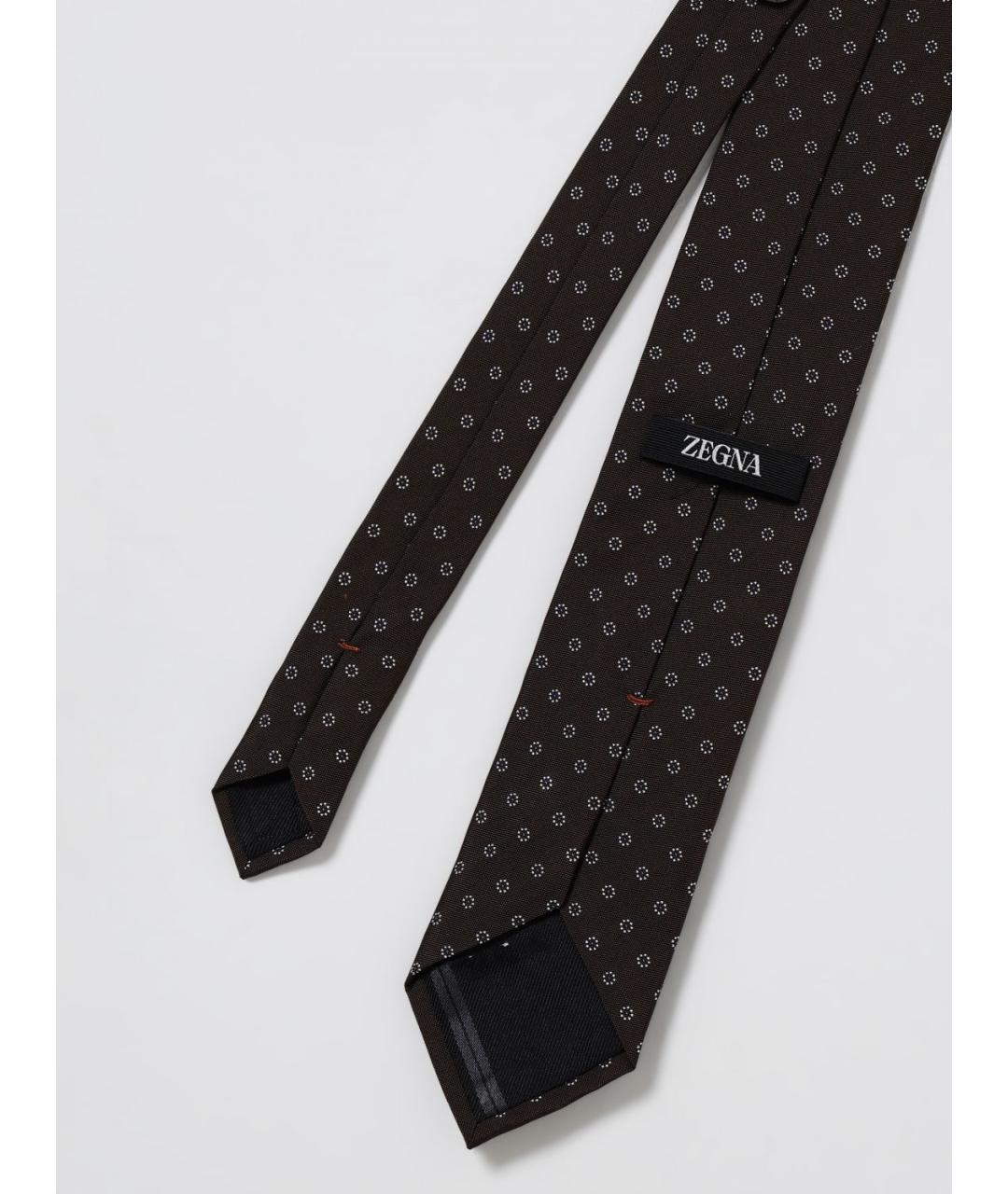 ZEGNA Коричневый шелковый галстук, фото 2
