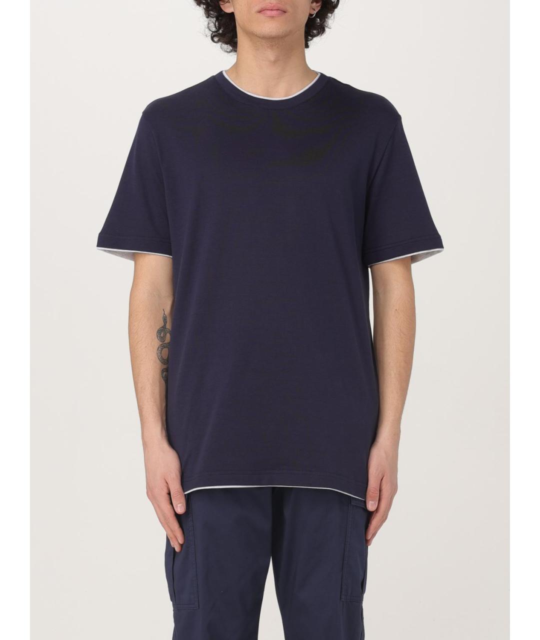 ELEVENTY Синяя хлопковая футболка, фото 4