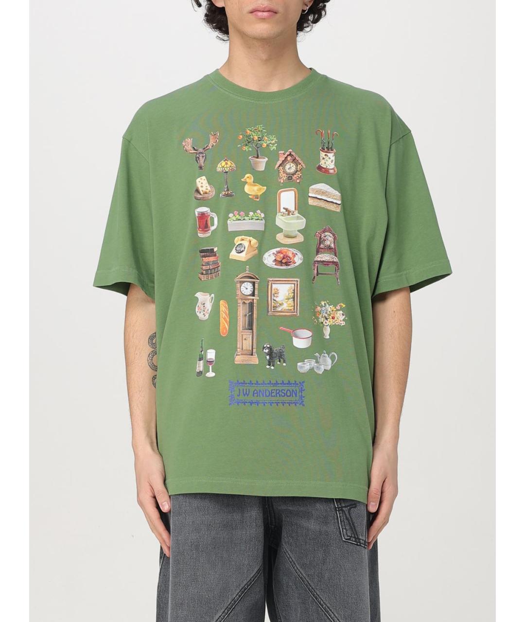 J.W.ANDERSON Зеленая хлопковая футболка, фото 2