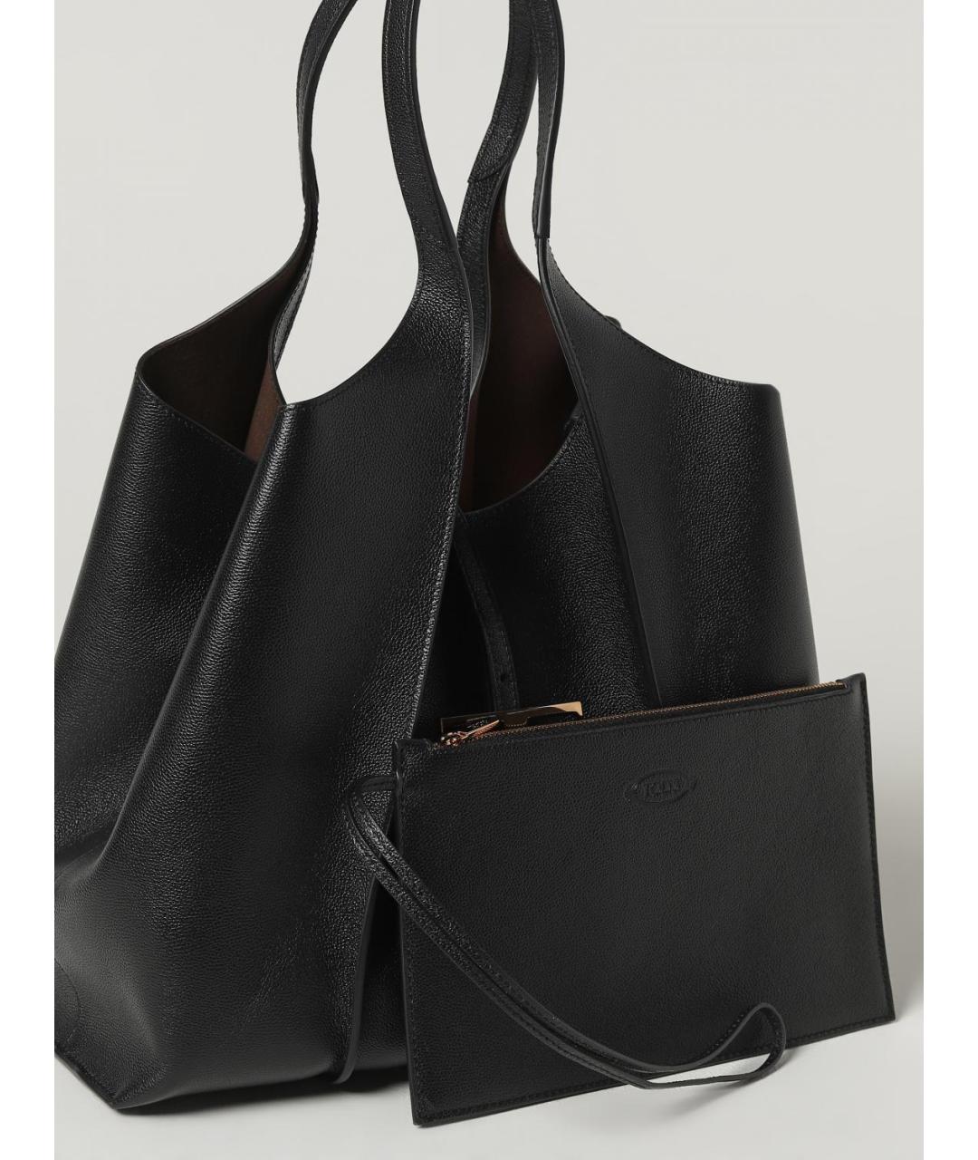 TOD'S Черная кожаная сумка тоут, фото 3