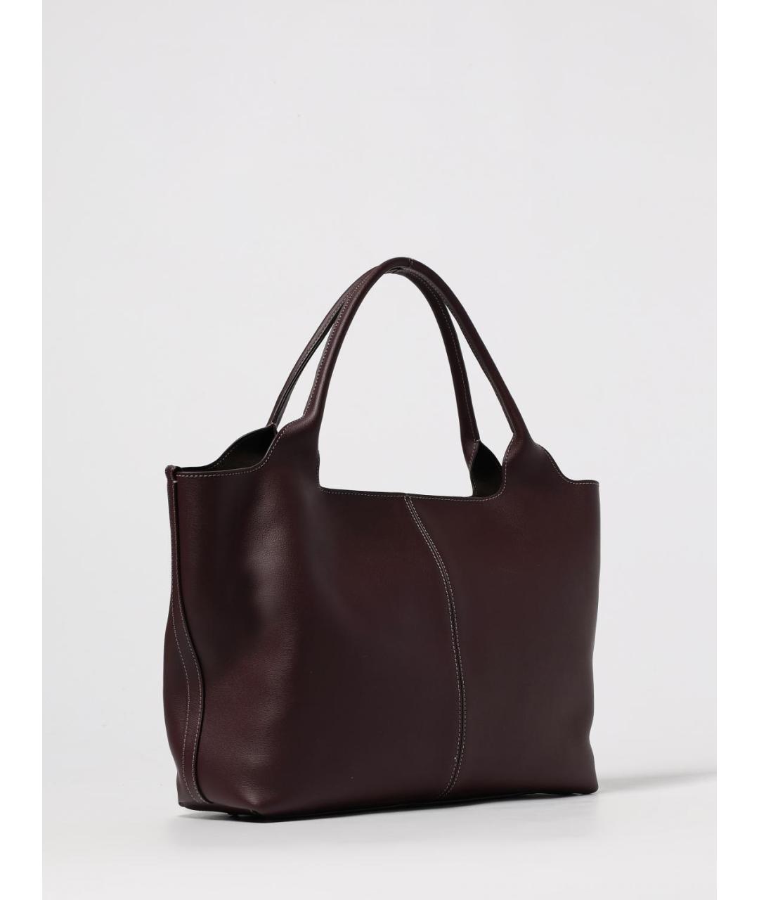 TOD'S Бордовая кожаная сумка с короткими ручками, фото 2
